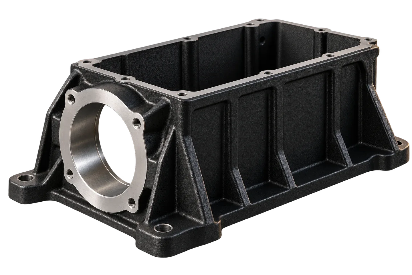 Semi Gloss Black coating on ribbed mounting housing — illustrative PTFE-200X application